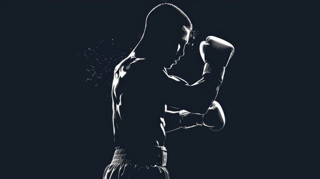 A man in a boxing stance, black and white photo. Suitable for sports themes
