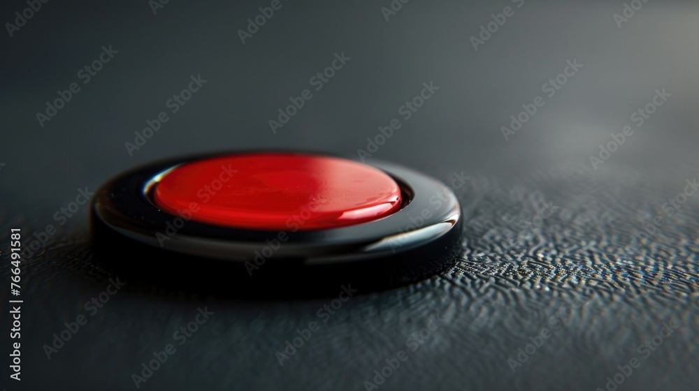 Poster A red button on a sleek black surface. Perfect for technology or business concepts