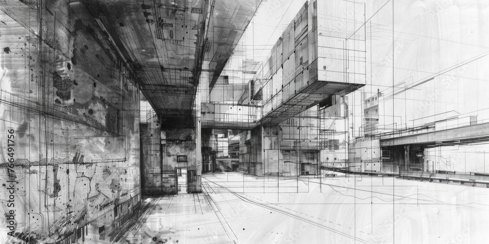 Poster architectural sketch of a building, suitable for design projects
