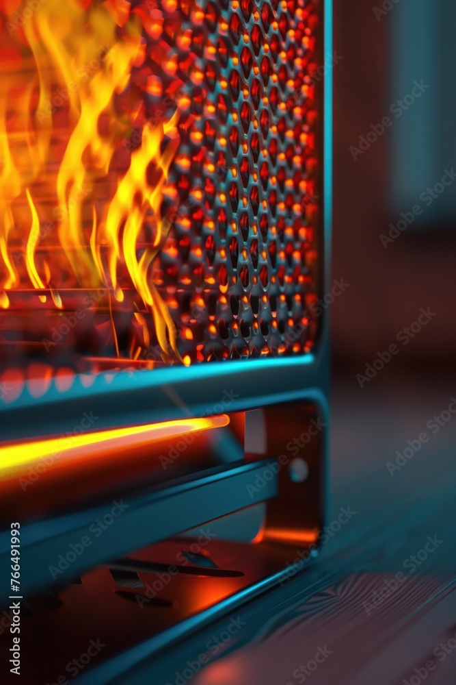 Poster a detailed view of a laptop on a table, suitable for various business and technology concepts