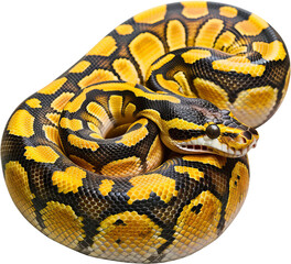 Obraz premium Coiled python with intricate scales, cut out transparent