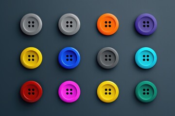 Assorted colored buttons on a neutral gray background. Suitable for fashion or crafting projects