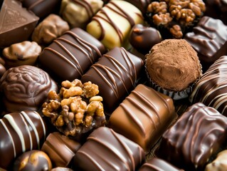 chocolates background with praline assortment chocolate sweets