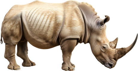 Single rhinoceros side view, cut out transparent