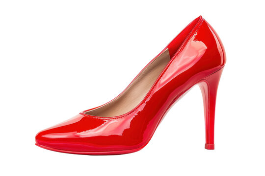 A red high heel shoe with a pointed toe,isolated on white background or transparent background. png cut out or die-cut
