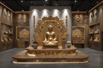 Large Buddha Statue Sitting on Wooden Platform