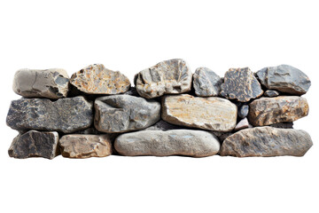 A row of large rocks on a white background,isolated on white background or transparent background. png cut out or die-cut