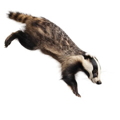 Naklejka premium A badger is running, dynamic pose, isolated on white or transparent background, png clipart, design element.