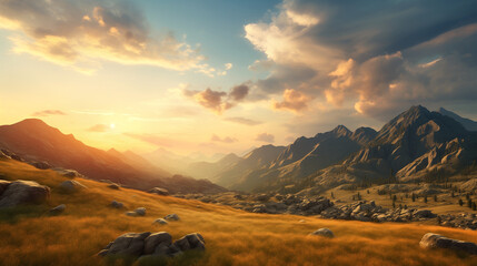 panorama of the mountains sunrise in the mountains  wallpaper for desktop