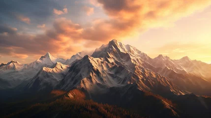 Wandcirkels aluminium panorama of the mountains sunrise in the mountains  wallpaper for desktop © Volodymyr