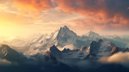 Deurstickers panorama of the mountains sunrise in the mountains  wallpaper for desktop © Volodymyr