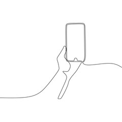 Single continous line art of hand holding phone