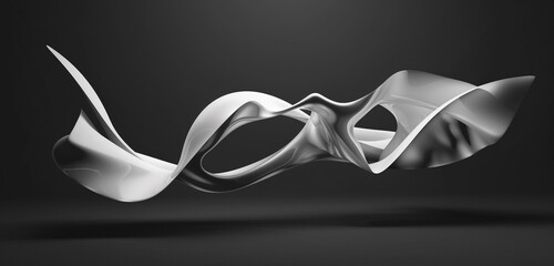 Abstract shape or object flying, 3d render, room, dark, black white, no background, minimal, pak, graphic design.,allure,azure,exotic