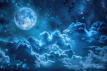 A serene night sky with a full moon and drifting clouds. Perfect for backgrounds or celestial themed designs