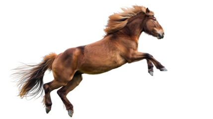 Beautiful horse is leaping into the air isolated on white or transparent background, png clipart, design element. Easy to place on any other background.