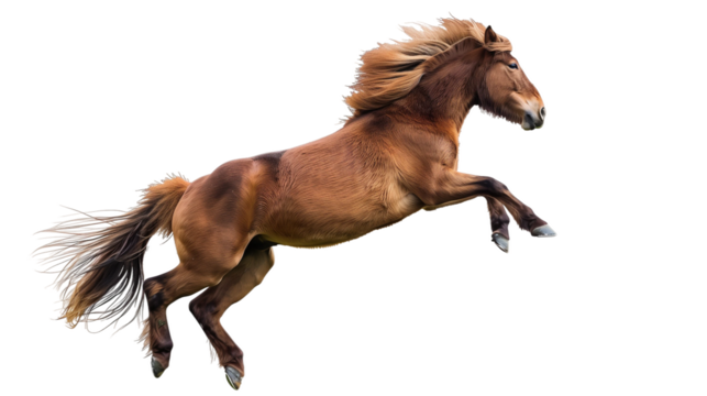 Beautiful horse is leaping into the air isolated on white or transparent background, png clipart, design element. Easy to place on any other background.