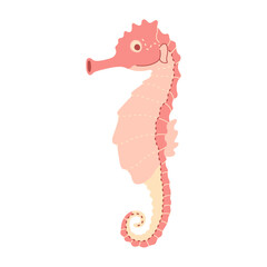 Fototapeta premium Cute pink seahorse. Sea and ocean animal. Underwater life. Hippocampus character. Vector flat illustration isolated on white background.