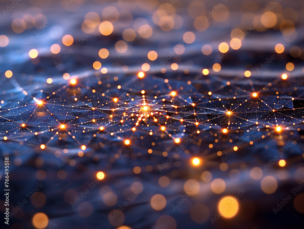 Poster abstract network interconnected nodes matrix digital art background