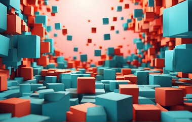 Obraz premium Abstract geometric background with 3d flying cubes, Wallpaper Background
