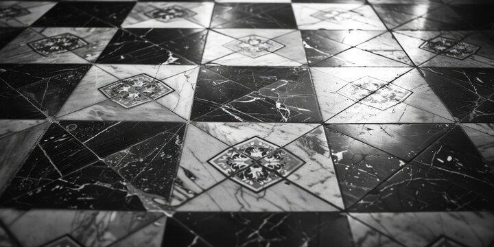 A monochrome image of a tiled floor, suitable for interior design concepts