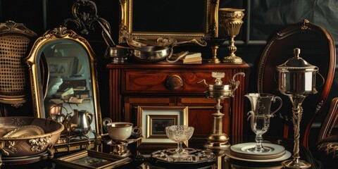 Fototapeta na wymiar A collection of antique silverware displayed on a table. Perfect for home decor or restaurant themes