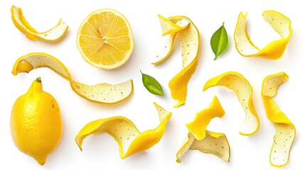 Fresh lemon peels with leaves, suitable for food and health-related projects