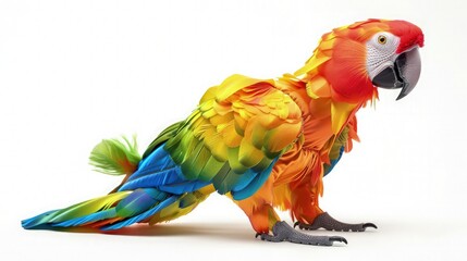 Obraz premium an adorable baby toy parrot featuring bright red and yellow colors, positioned on a clean white backdrop to accentuate its playful appeal.
