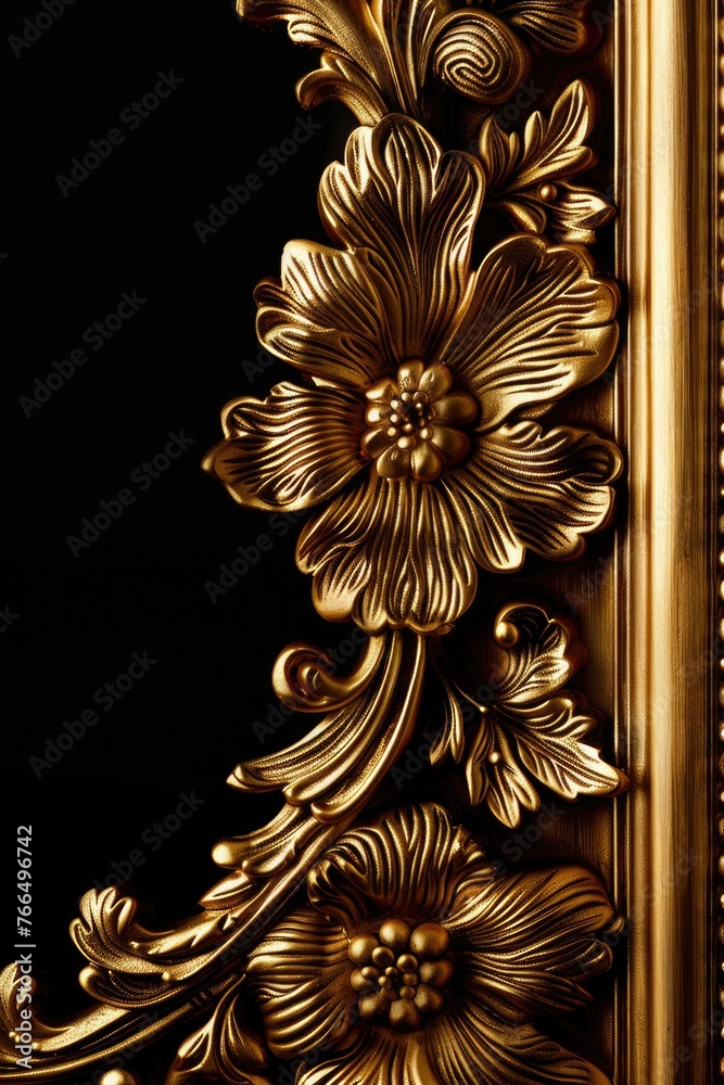 Aufkleber a decorative gold frame adorned with intricate flowers and leaves. perfect for adding elegance to an