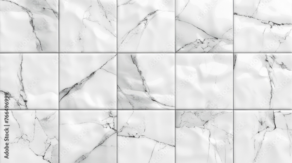 Poster a white marble tile wall with various patterns. great for interior design projects