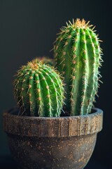 A couple of cactus plants in a pot, suitable for home decor