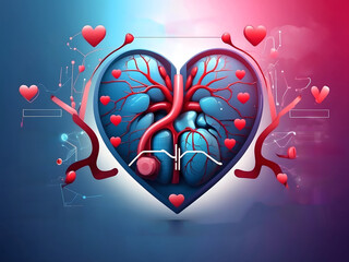 Futuristic medical research or heart cardiology health care with diagnosis vitals infographic biometrics for clinical designers and hospital design.