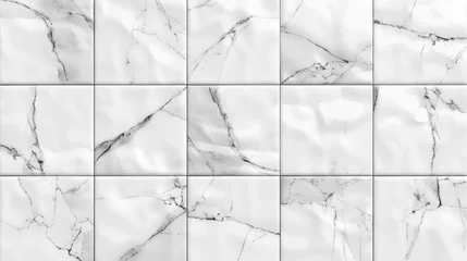 Papier Peint photo Lavable Mur chinois A white marble tile wall with various patterns. Great for interior design projects