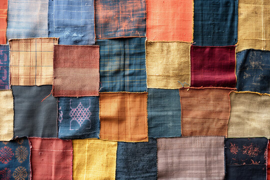 patchwork fabric pattern from a textile factory isolated on a white background
