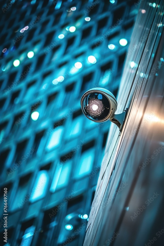 Poster Close up of a camera on a building side, suitable for security concepts