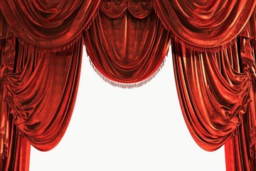A beautiful half open theater curtain on a white background.