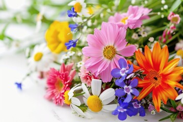 A boquet of flowers on a white background.