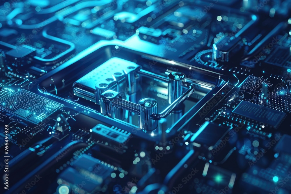 Poster detailed close up of a computer motherboard. suitable for technology concepts