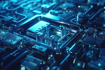 Detailed close up of a computer motherboard. Suitable for technology concepts - obrazy, fototapety, plakaty
