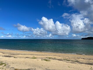 beach with blue sky and clouds okinawa fine weather