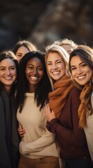 Obraz premium A group of diverse women smiling and embracing