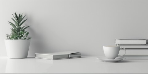A cup of coffee next to a stack of books, perfect for coffee shop or bookstore promotions - obrazy, fototapety, plakaty