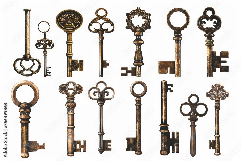 Poster A bunch of keys placed on a table. Suitable for various concepts