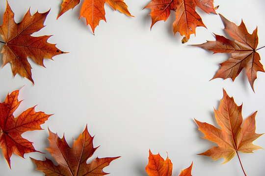 A circle of maple leaves on a white backgroundisolated on solid white background.