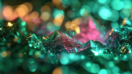 The abstract green pink picture of solid shape object forming together to become strong material and reflective to the bright light that has been shine to the reflective solid shape material. AIGX01. - obrazy, fototapety, plakaty