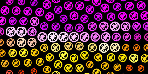 Dark Pink, Yellow vector backdrop with virus symbols.