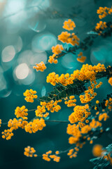 Fototapeta na wymiar Bright mimosa in the sun's rays. Spring and holiday concept