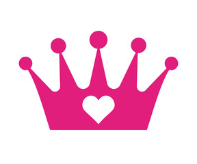 Crown icon with heart in the center, pink princess girl crown sign, silhouette crown - 766500133