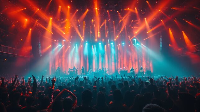 Rock Concert with Crowd and Musicians on Stage
