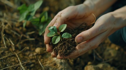 A hand cupping a fragile newly sprouted