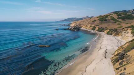 Obraz premium An aerial drone shot of a beach with a cliff in the back